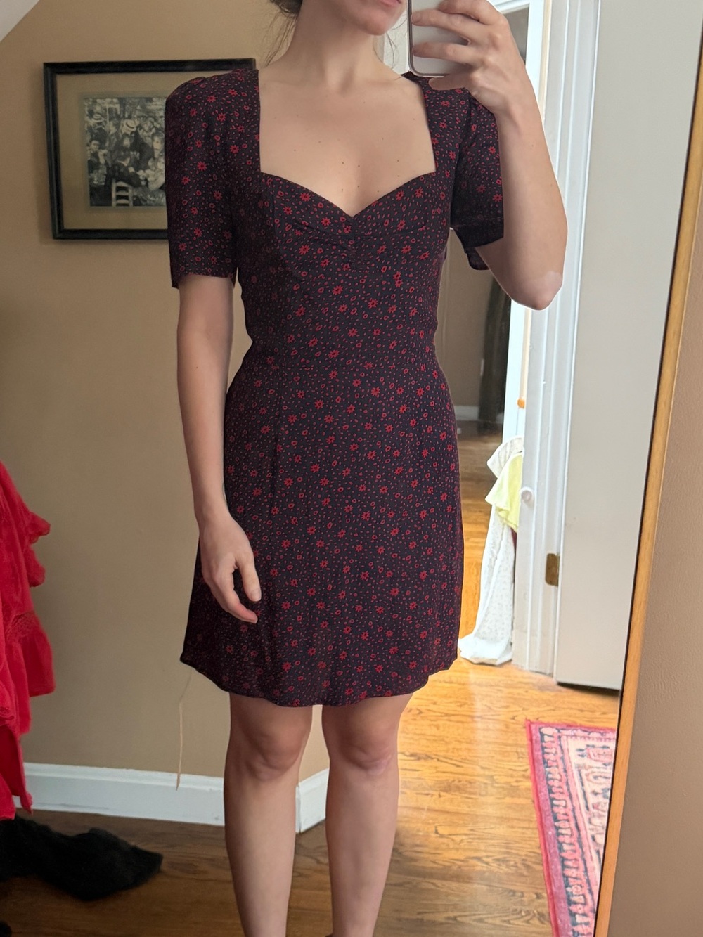 Reformation Floral Sweetheart Neck Mini Dress, size 0, true to size